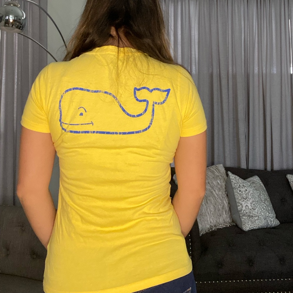 Vineyard Vines yellow and navy blue short sleeve whale logo pocket T-Shirt
